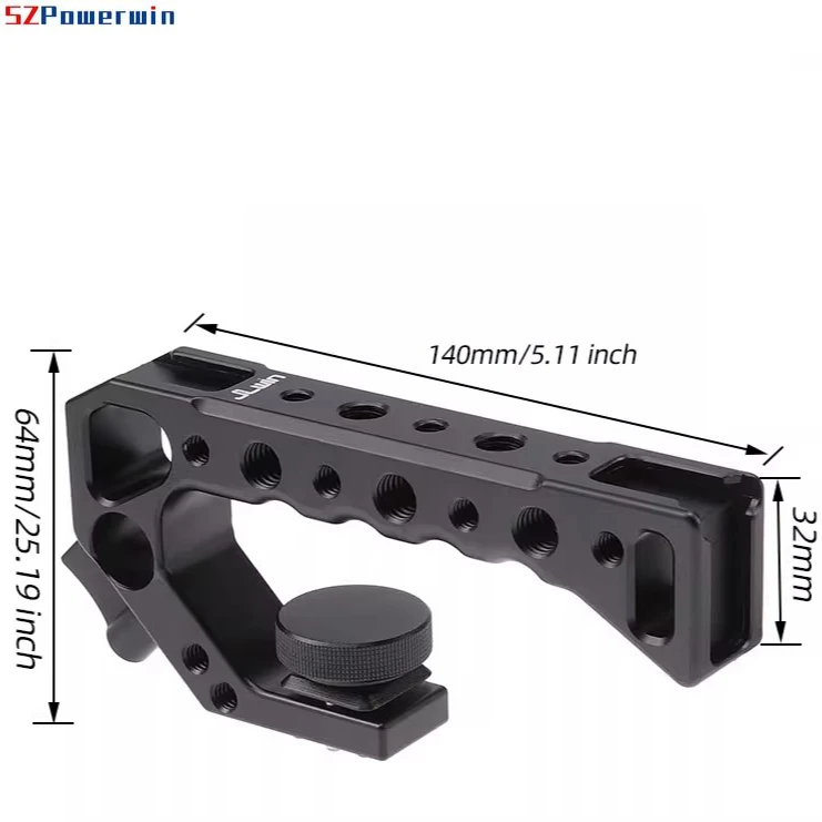 Alça superior de liberação rápida para gaiola de câmera – Aperto de elevação ergonômico com furos Arri, roscas de 1/4"-20 e sapata fria, DSLR/sem espelho