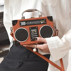 Unique Tape Shaped Shoulder Bag Radio Recorder PU Crossbody Bag Women's Retro Evening Bag Handbag Clutch Purse New