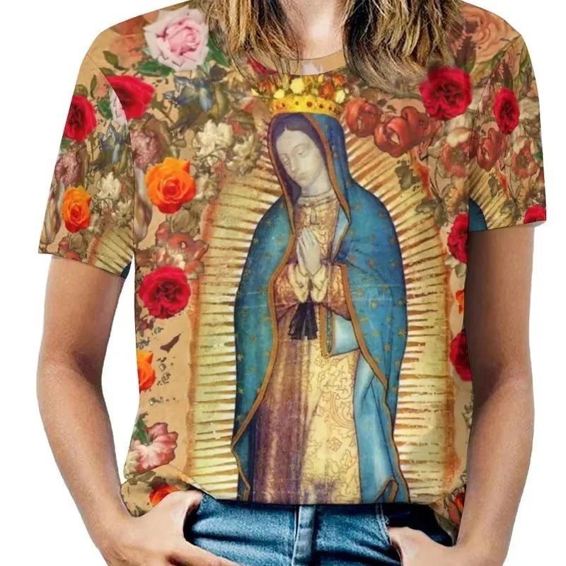 

Fashion Casual Men's Virgin Mary of Guadalupe 3D Printed T-shirt Personality Short Sleeve Hip-hop Harajuku Street T Shirt Tops