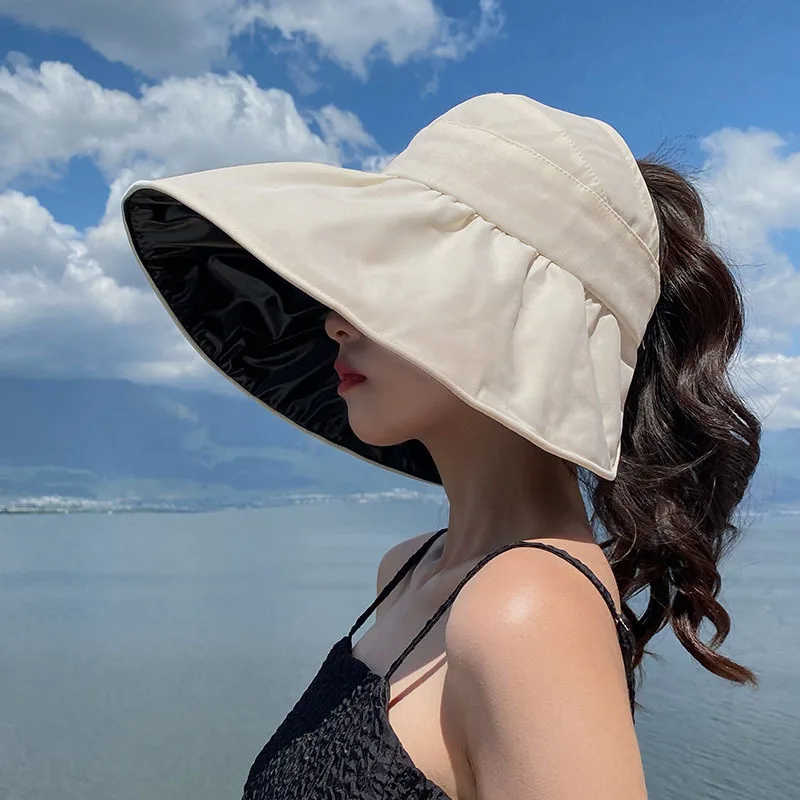 1 pçs verão vazio superior aba larga dobrável chapéu de sol para mulheres anti uv protetor solar balde chapéu feminino caminhadas ao ar livre pesca praia bonés