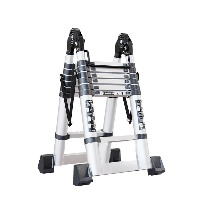 

Household folding stainless steel telescopic ladder Multifunctional telescopic herringbone ladder Thickened bamboo joint