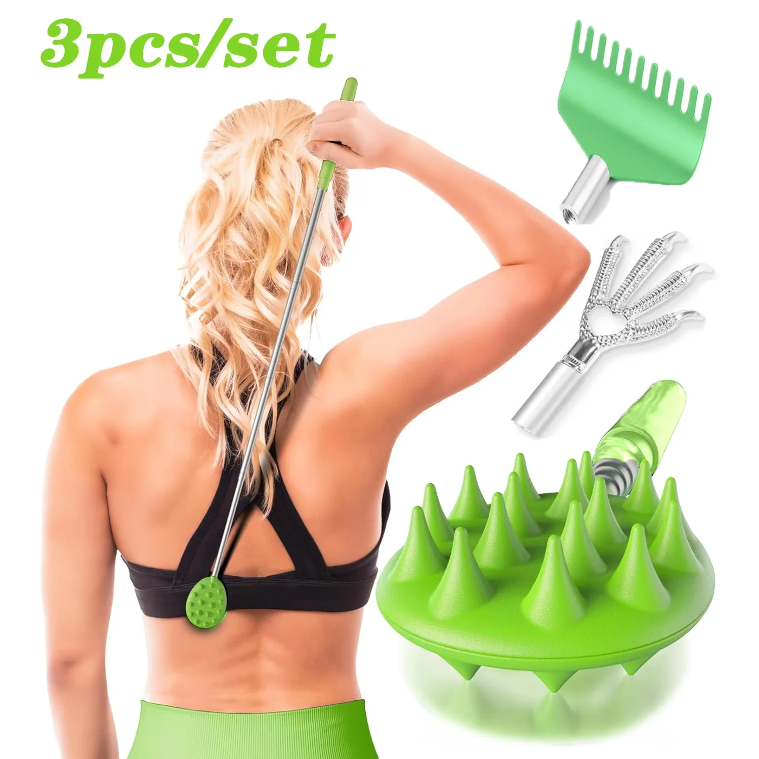 Back Scratcher with 3Pcs Detachable Scratching Heads, Back Scratcher for Women Men, Cactus Dual Sides Back Scratcher/Rake