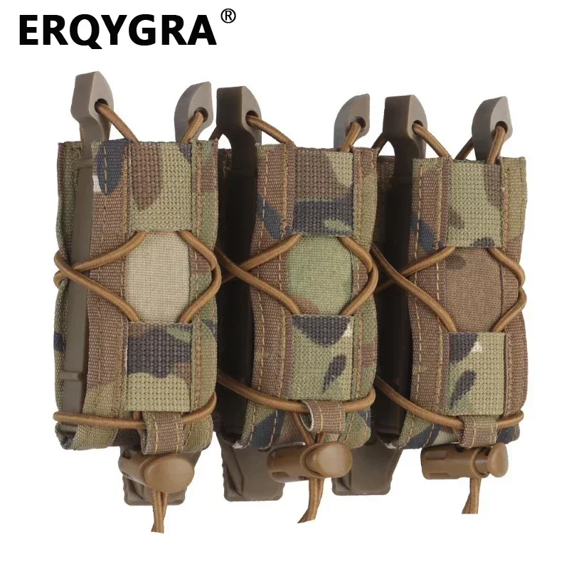 ERQYGRA Tactical Hunting 9mm Tiger Type Short Triple Quick Pull Mag Pouch Wargame Molle System Accessories Flashlight Waist Bag