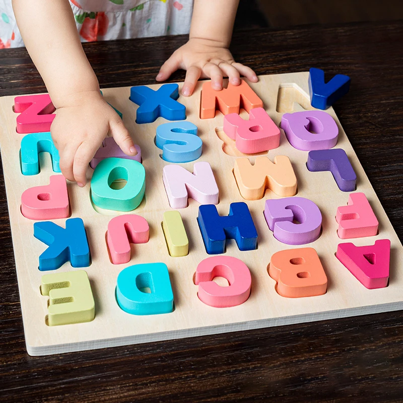 Children Wooden Puzzle Montessori Toys For Baby 1 to 2 3 Years Old Kids Alphabet Number Shape Matching Early Educational Games