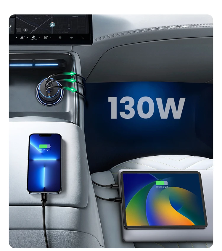 UGREEN 130W USB C Fast Car Charger For Xiaomi iPhone 18 Samsung Galaxy S25 Laptops PD3.0 Fast Charging USB Type C Car Charger