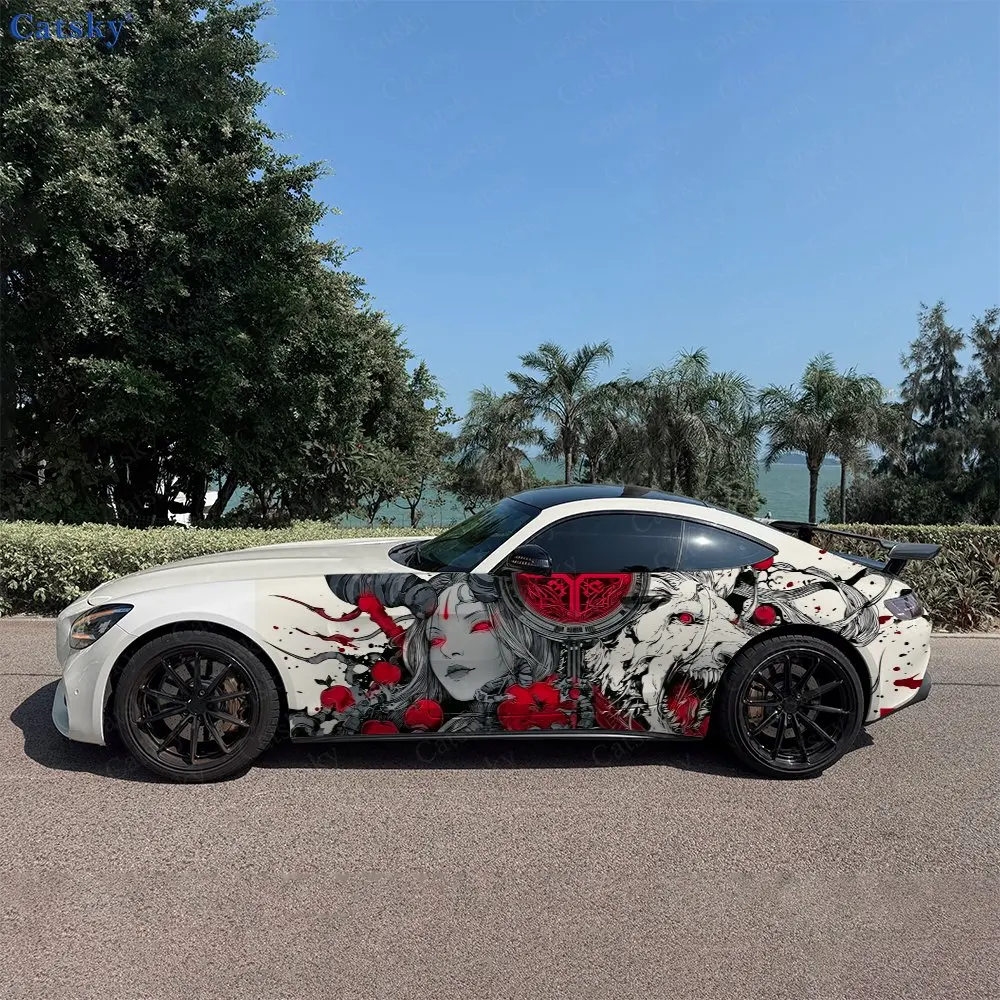 

2pcs Red Scar Savage Fangs, Durable, Fade-resistant, Enhance Vehicle Aesthetics With Bold Artistic Design Car Vinyl Wraps