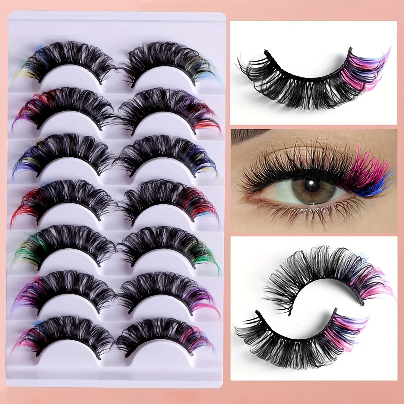 

7 pairs of colored false eyelashes 3D mink DD curly fluffy eyelashes Russian curly natural thick fluffy eyelashes