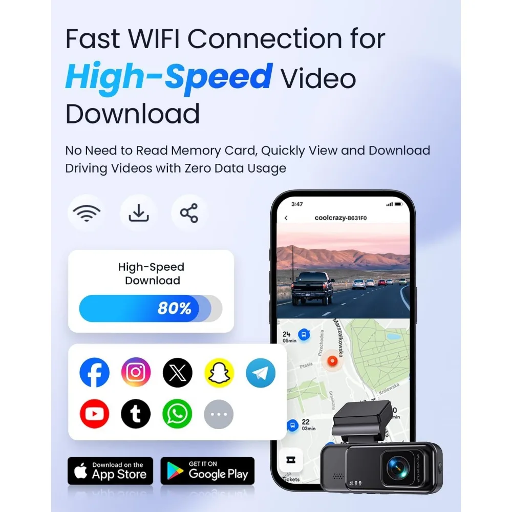 كاميرا داش COOLCRAZY 4K أمامية، نظام تحديد المواقع العالمي (GPS) المدمج واي فاي، كاميرا داش للسيارات، كاميرا داش بشاشة 3.2 IPS مع التحكم في التطبيق، بطاقة 32 جيجا مجانية، 17 #4