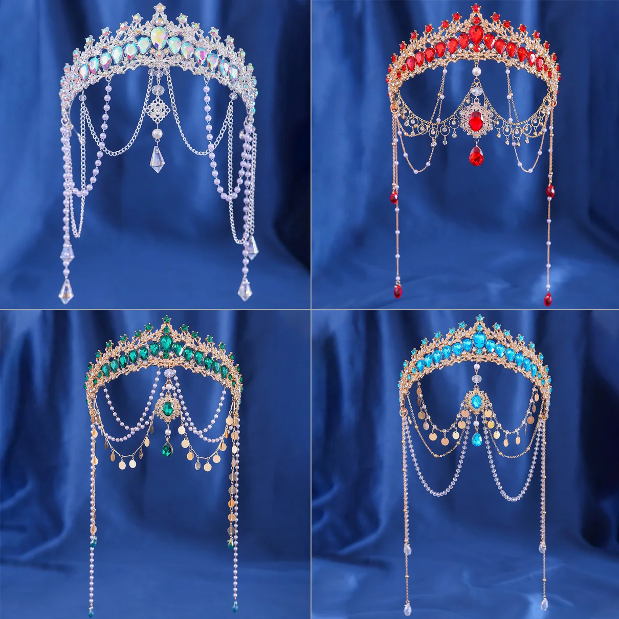 Baroque Vintage Crystal Rhinestone Tiaras Crowns Handmade Tassel Pearls Princess Queen Diadems Wedding Bridal Hair Accessories