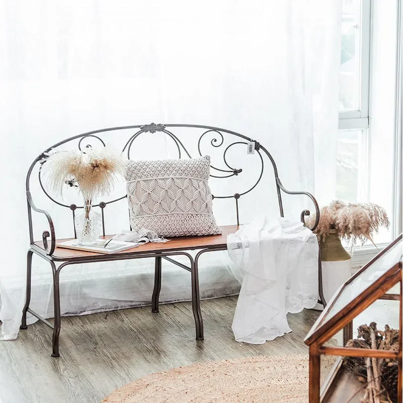 

Ретро состаренный балкон, железный стул для гостиной, двойной стул, стул для отдыха, магазин чая с молоком, спинка, диван, скамейка