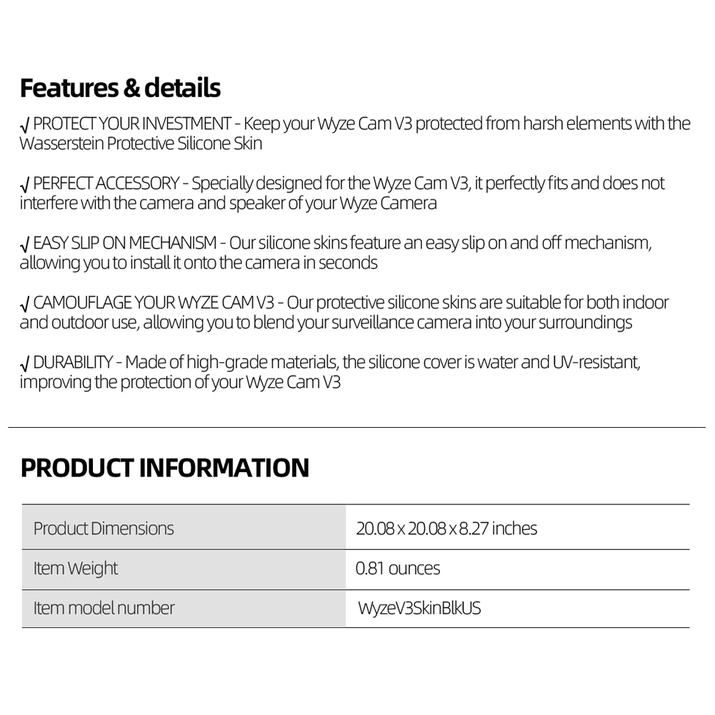 2pcs Surveillance Camera  Waterproof Silicone Case Replacement for Wyze Cam V3 Security Camera Protective Cover