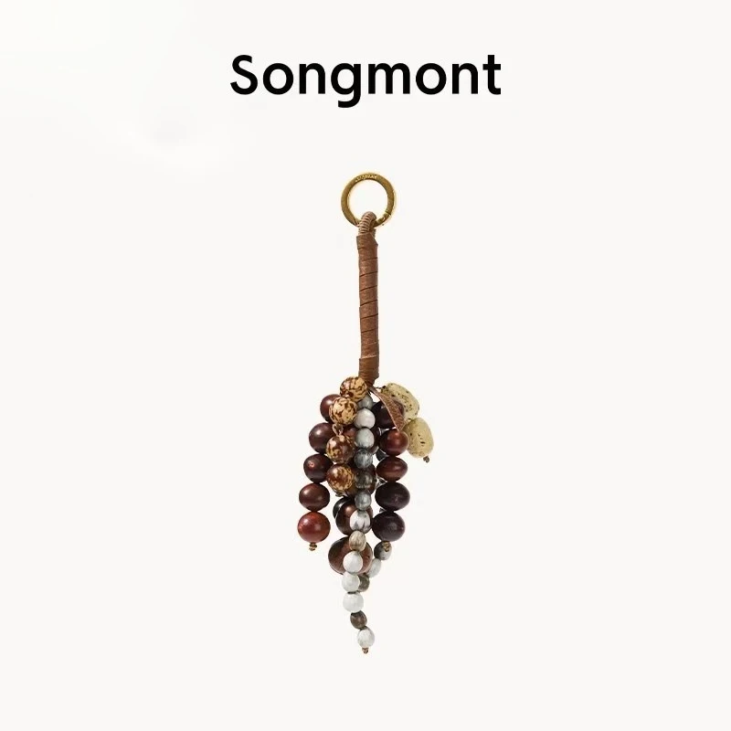 

Songmont винтажная сумка землистого тона, подвеска ручной работы из бисера, кожаное ремесло, коричневый, синий, макраме, декор, корейский стиль, Cottagecore