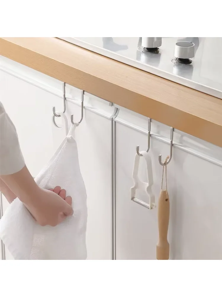 Stainless Steel Hook Free Punching Double S-Shape Hook Kitchen Bathroom Cabinet Door Back Type Coat Towel Storage Hanger
