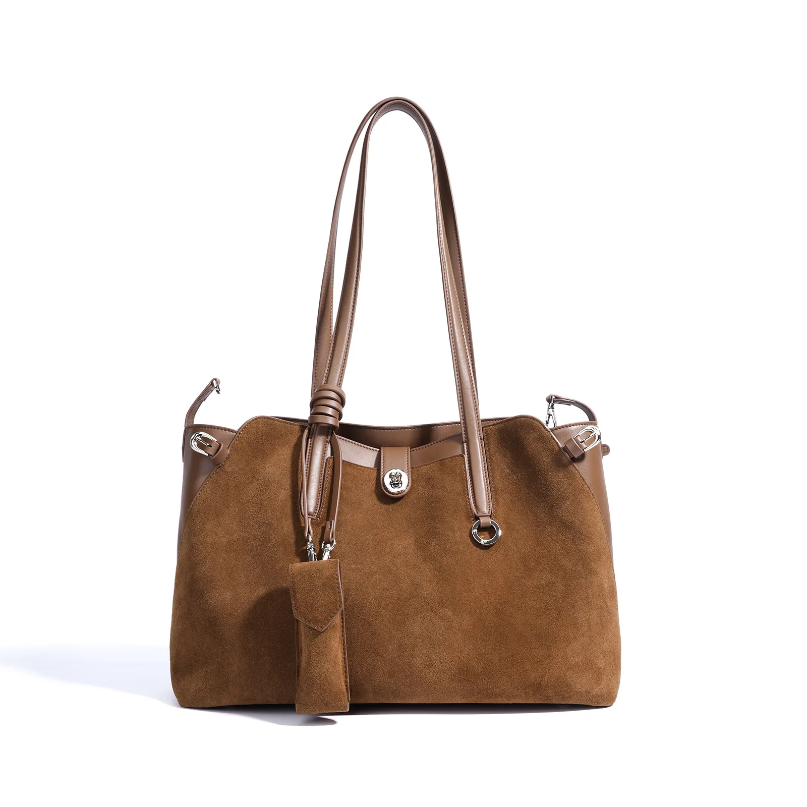 

Suede spliced cowhide women's tote bag 2025 autumn new niche design large capacity tote bag fashionable handbag shoulder bag