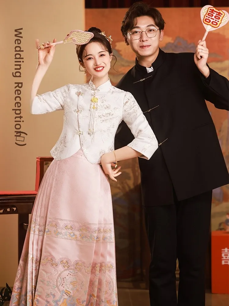 

New Chinese Sle Wedding Dr Set Engaging Sensation Marital Hanfu Ma Face Skirt Wedding Costume for Brides 2025 New Arrival