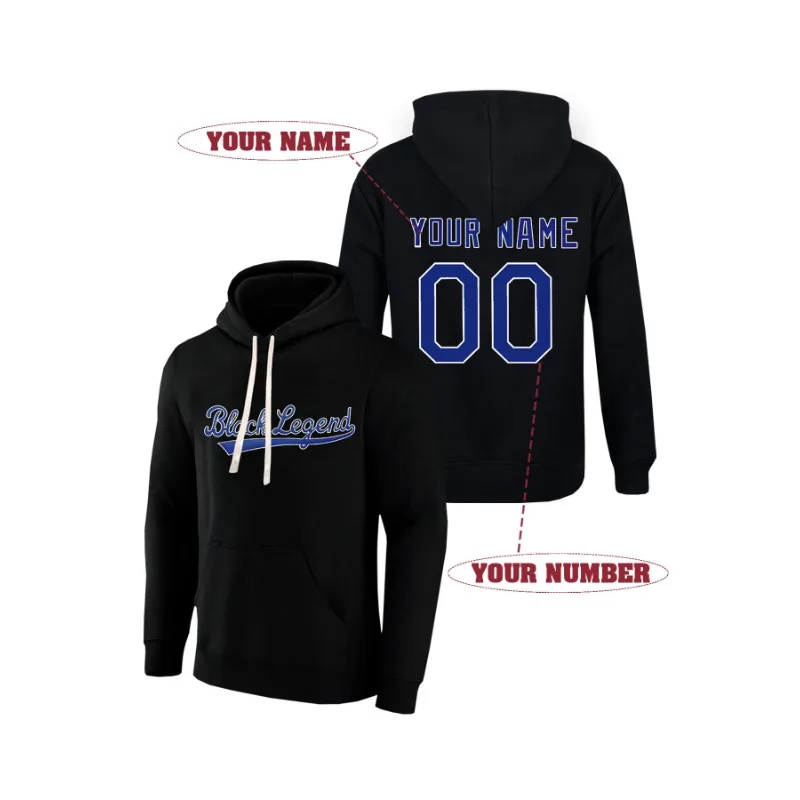 

Мужская черная легенда на заказ, утолщенная толстовка с вышивкой и именем и номером, свободный удобный повседневный пуловер, толстовка