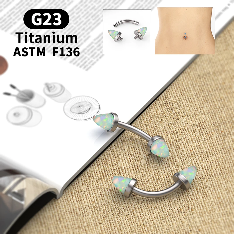 G23 Titanium Exquisite Opal Belly Button Rings 14G Navel Piercing Ring Women Girl Belly Piercing Sexy Body Jewelry Ombligo