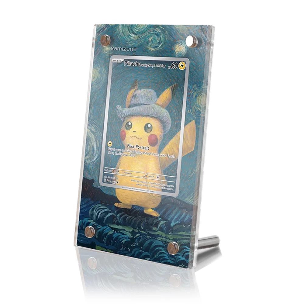 

New Card Brick Van Gogh Pikachu Card Display Stand with Grey Felt Hat Extended Painting Kawaii Anime Game Collect Boy Gift