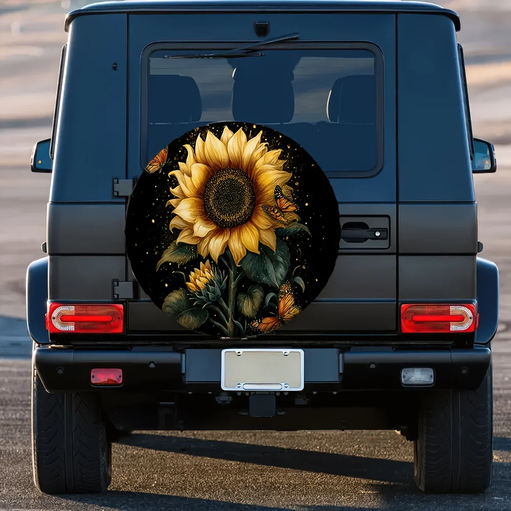 1pc 2D Flat Printing Tire Covers Sunflower Butterfly 100% Polyester Without Electricity Travel Applies To Jeep Tire Covers, 2D F