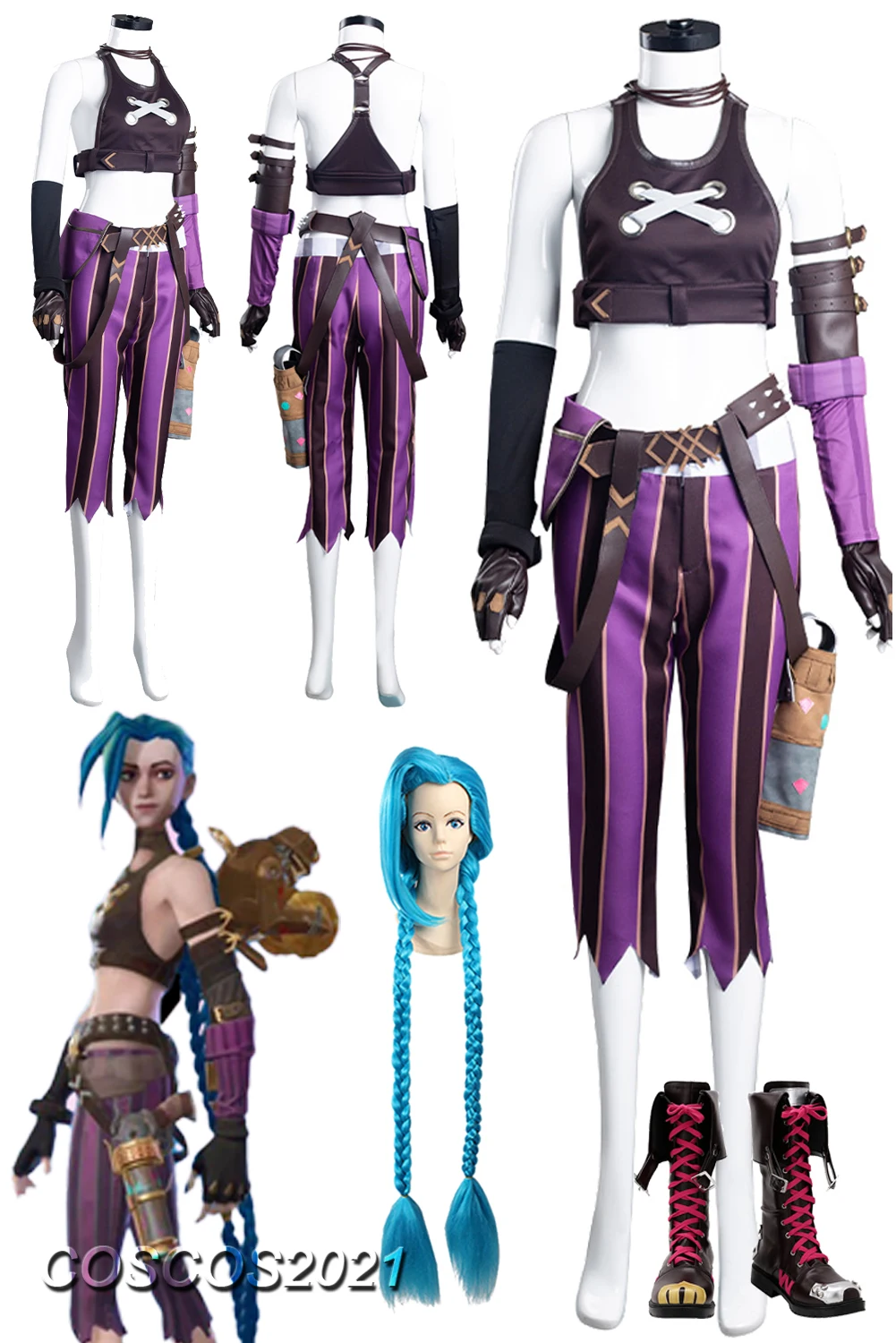 Anime Spiel lol Arcane Jinx Cosplay Fantasia Perücken Schuhe Rollenspiel Kostüm Erwachsene Frauen Fantasie Outfits Halloween Party Stoff