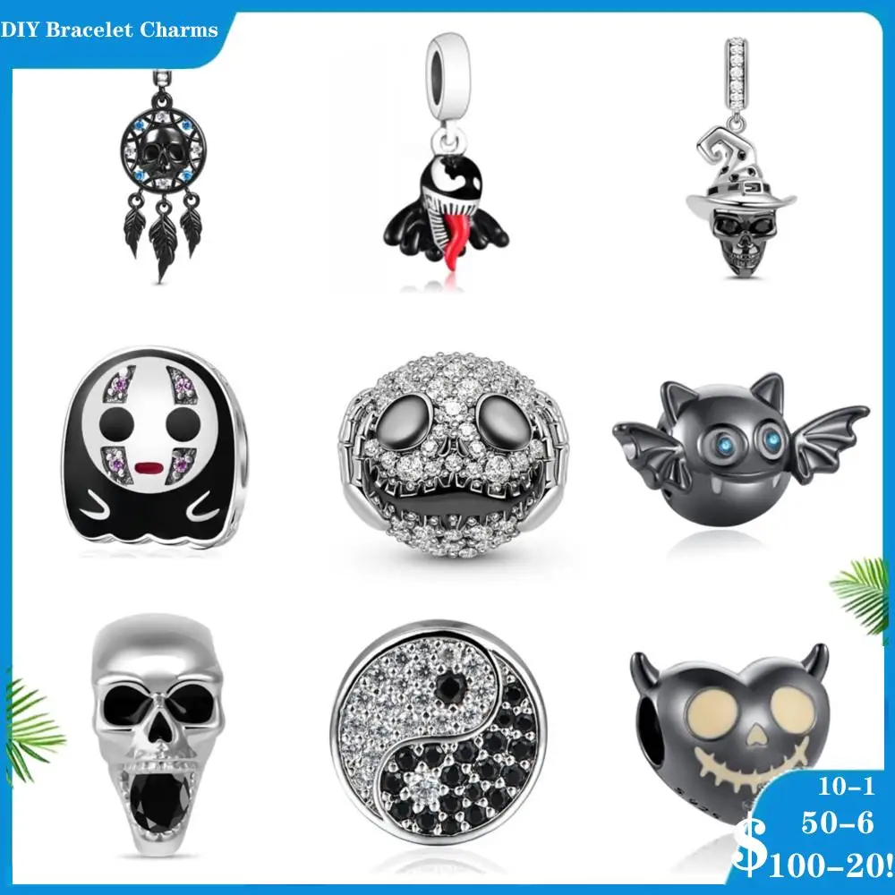 New Silver 925 Charms Black Skull Dream Catcher Demon Yin Yang Charm bead Fit Original Pandora Bracelet DIY Jewelry For Women