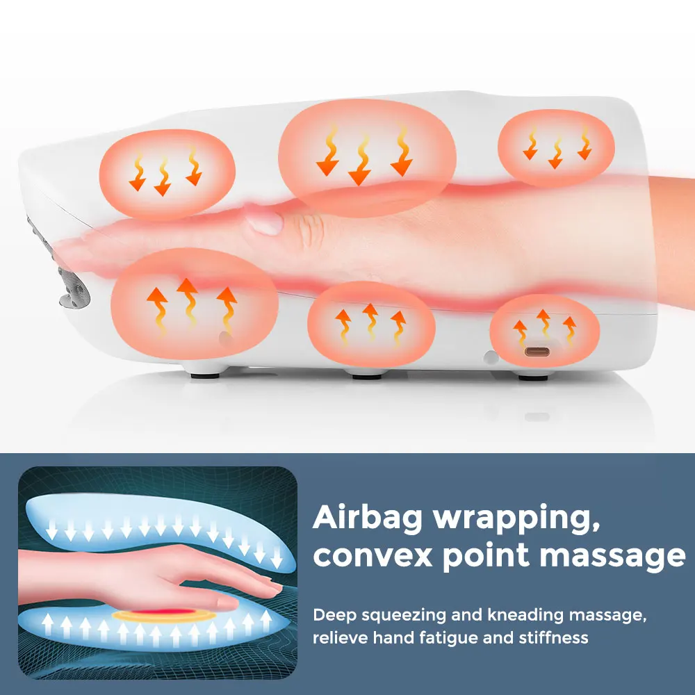 Wireless Electric Hand Massager Palm Finger Massage Machine Airbag Acupoint Pressing and Kneading Hot Compress Type-C Charging