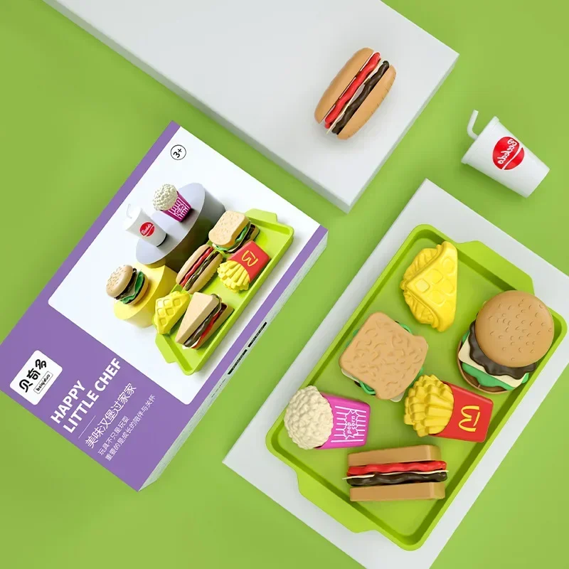 Kinderen Spelen Thuis Speelgoed Mini Burger Frieten Keuken Set Simulatie Voedsel Model DIY montage Puzzel Kinderen Meisje Gift