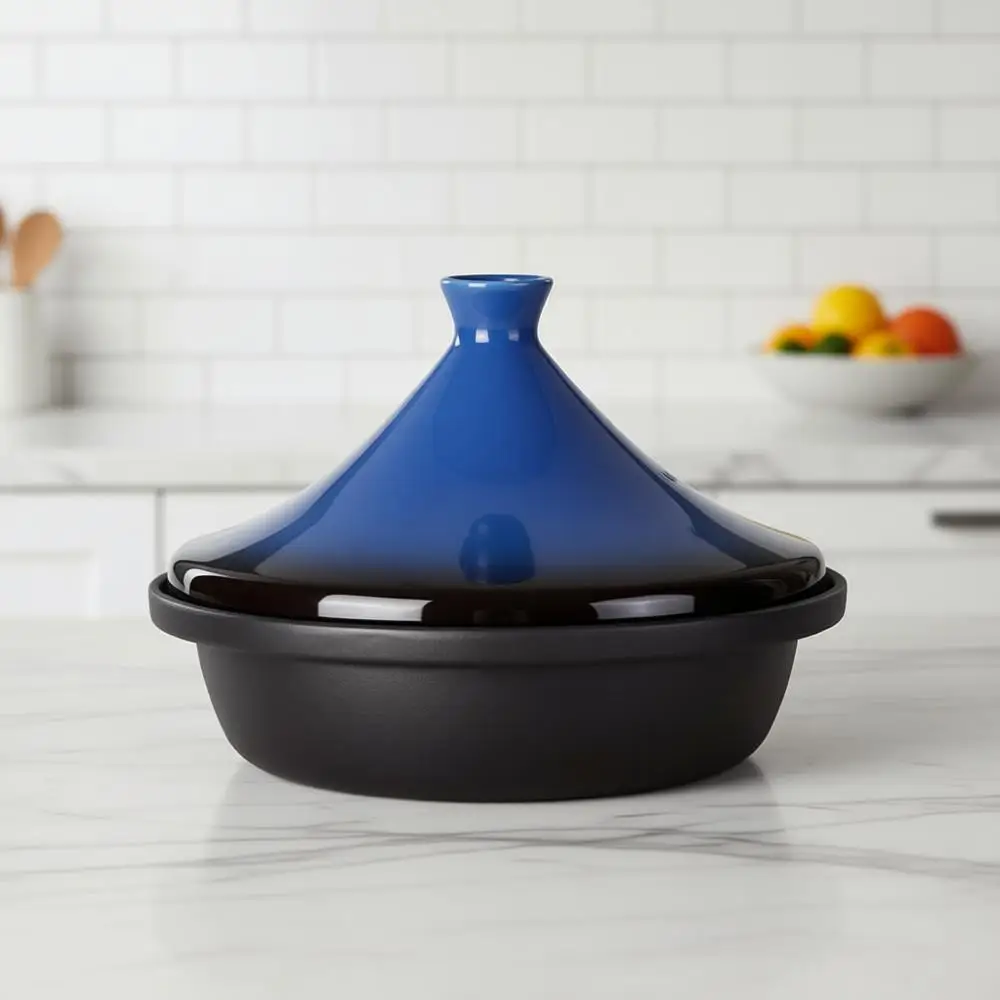 

Moroccan Tagine, Enameled Cast Iron Cooking Pot, Slow Cooker, Classic Kitchen Cookware, Tajine with Cone-Shaped Closed Lid, 3.3