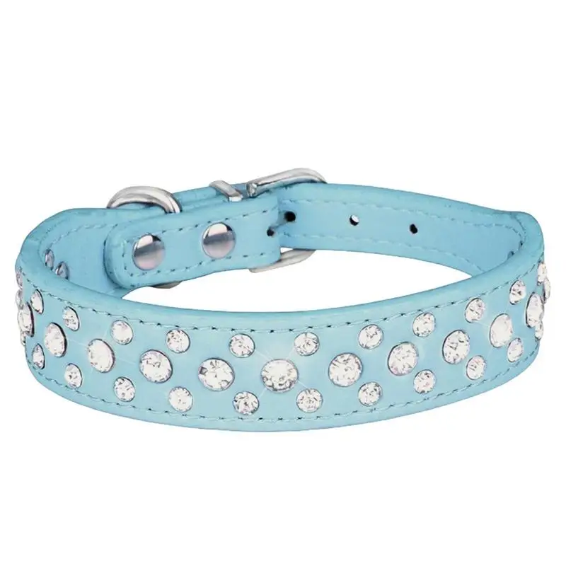 Pet Rhinestone Collar Three Rows Bling PU Leather Dog Collar Pet Dog Cat Puppy Collar Adjustable Dog Collars For Pets Dogs Cats