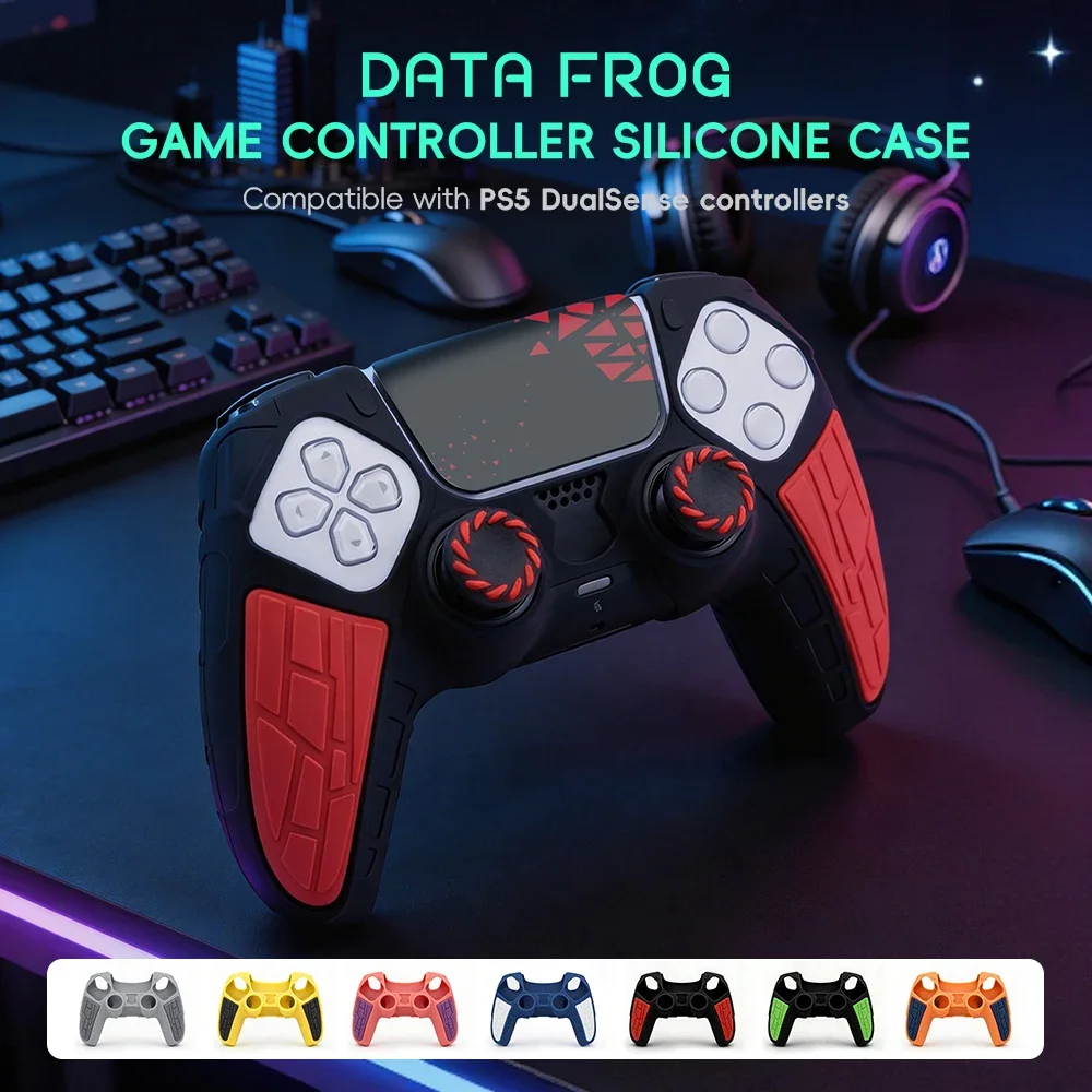 Data Frog Compaible with PS5 Dualsense Silicone Cover Classic Retro Grey Skin Protector with Thumb Caps Gaming Accessories view 2