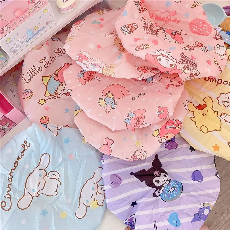 

Sanrio Melody Kuromi Hello Kitty Cinnamoroll Pochacco Teen Double Layer Shower Cap Adult Bath Shower Hat Kitchen Fume Head Cover