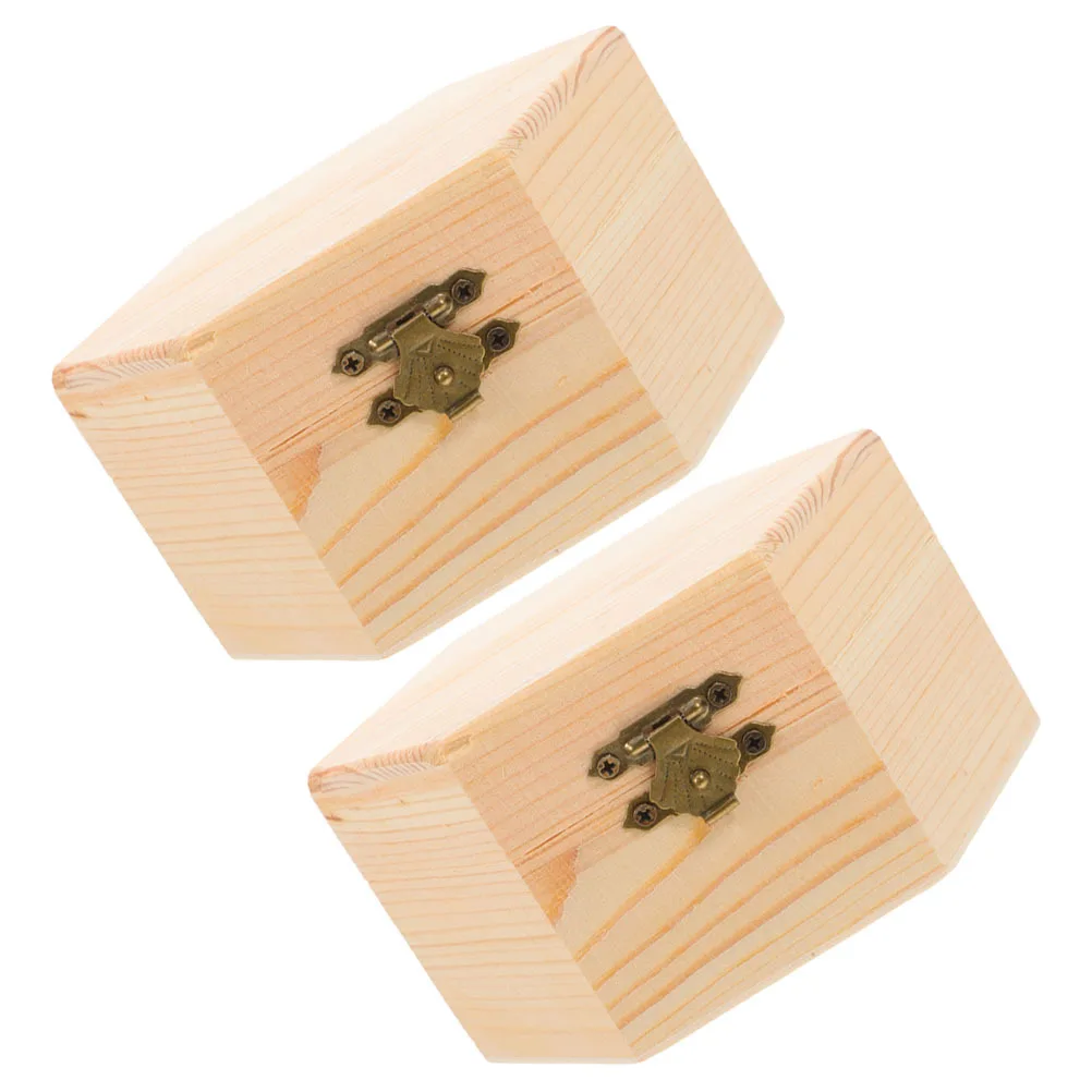 

2Pcs Unfinished Wooden Jewelry Boxes Small Hexagon Pine Wood Storage Boxes DIY Craft Vintage Trinket Organizer for Home Store