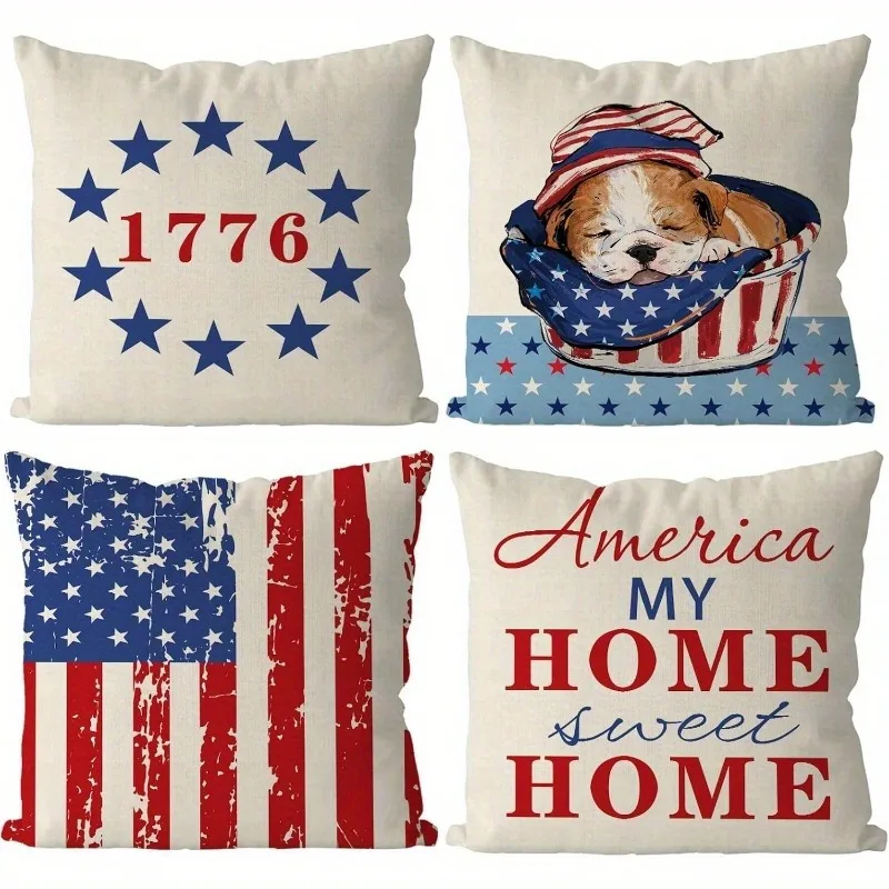 

Cute Pet with Stars and Stripes and Founding Year Historical Warmth 4th of July Pillowcases,Sofa bed cushion cover