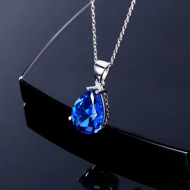 Nasiya Women\'s Fashion Necklaces Pendants Aquamarine Blue Sapphire Water Drop Gemstone Party Wedding Jewelry Gift