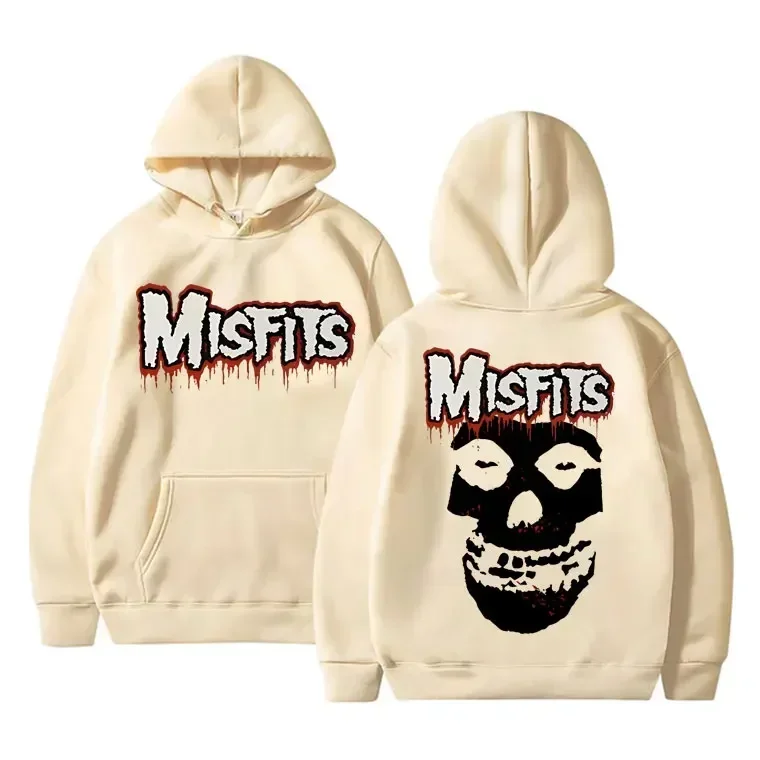 Men Autumn Winter Hoodie Misfits Band Double Sided Print Pullover Sweatshirt Punk Rock Gothic Streetwear Long Sleeve Hooded Tops