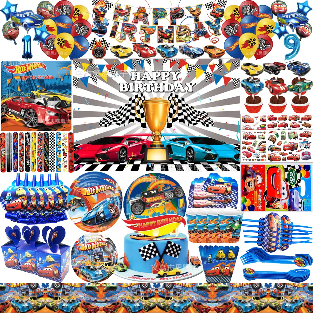 Hot Wheelscar Boy Birthday Party Decorations Disposable Tableware Paper Cup Plate Gifts Balloons For Kilds Baby Shower Supplies