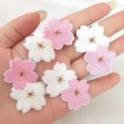 10 Pcs Colorful Cute Cherry Blossoms Patches Clothes Dress Embroidery Applique Sewing Supplies Decorative Pink Green Blue Red