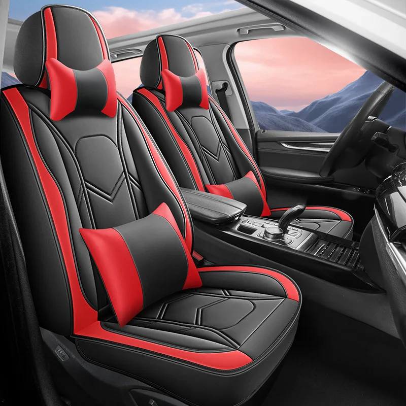 

Full Set Nappa Leather Car Seat Covers Headrest Lumbar Support All Season Universal Fit Summer Soft Pad