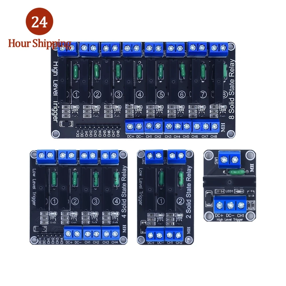 AEAK 1 2 4 8 Channel 5V 12V 24V DC Relay Module Solid State low Level SSR AVR DSP G3MB-202P Relay 250V 2 for Arduino