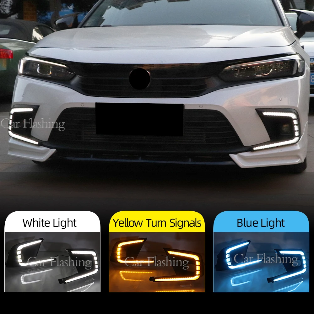 

1 пара авто DRL светодиодных дневных ходовых огней желтого цвета, противотуманные фары с указателем поворота, противотуманные фары для Honda Civic 2021 2022 2023 2024