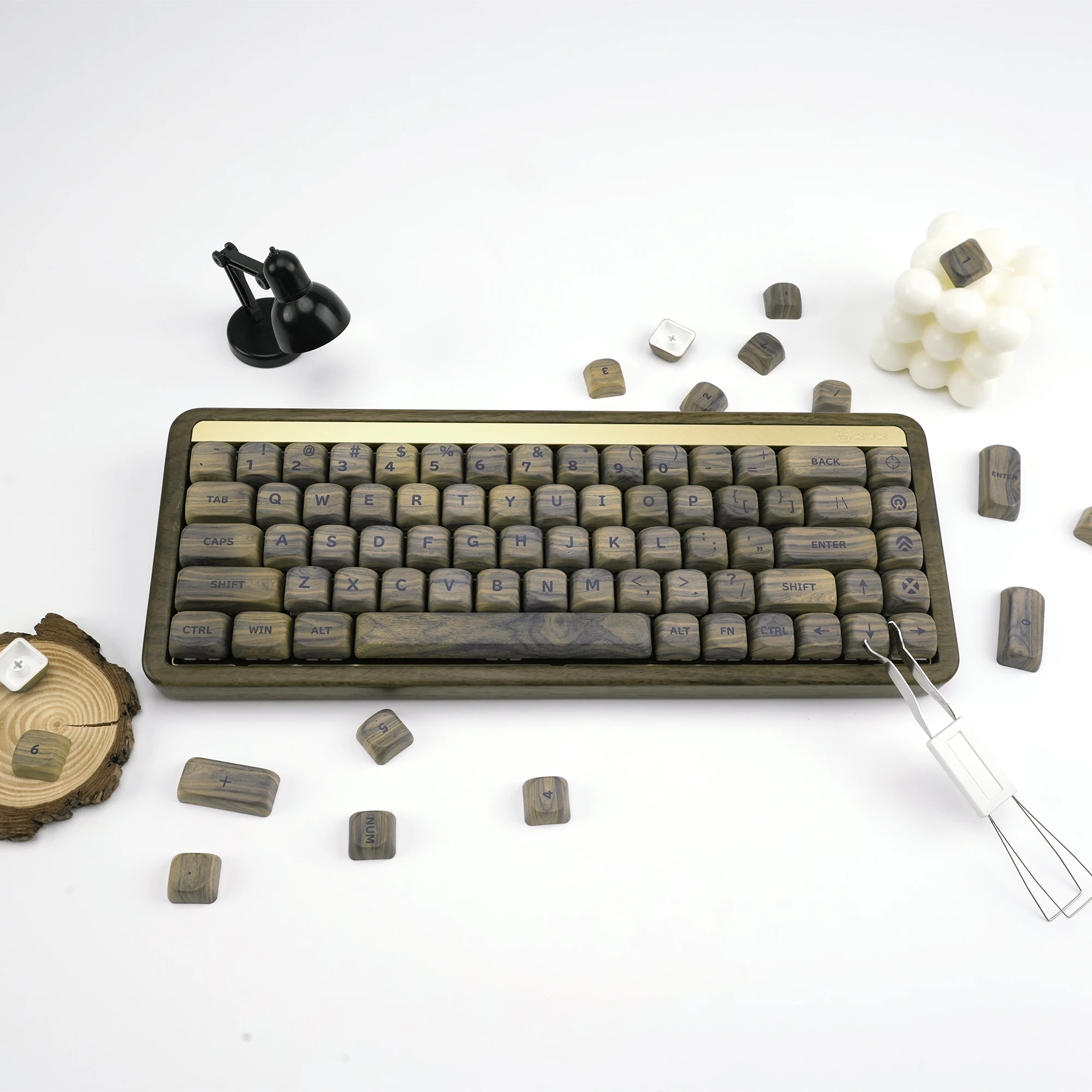 XVX 126 Keys MOA Profile Light Walnut Wood Theme PBT Customs Dye Sub Keycaps for 61/87/104 Cherry MX Gaming Mechanical Keyboard