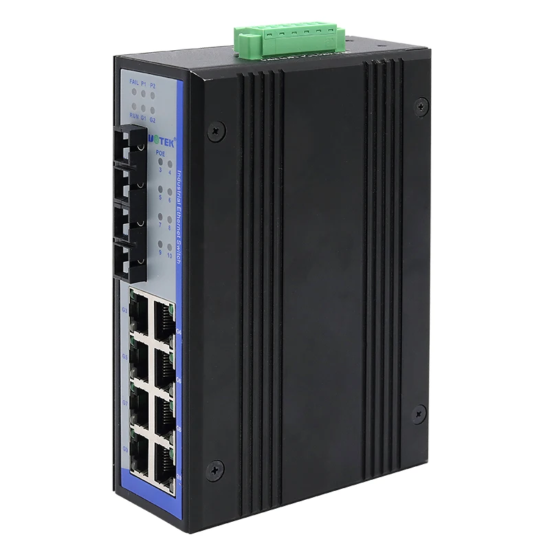 UOTEK Industrial Grade Gigabit 1000M 8 Ports Network Unmanaged POE Ethernet Switch 2 Optical Fiber SC DIN-rail UT-6410G-8GT2GSC