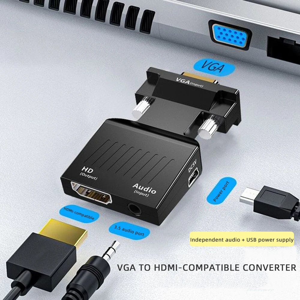 Konwerter VGA na HDMI Adapter HD 1080P z kablem Audio do komputera Laptop na projektor HDTV