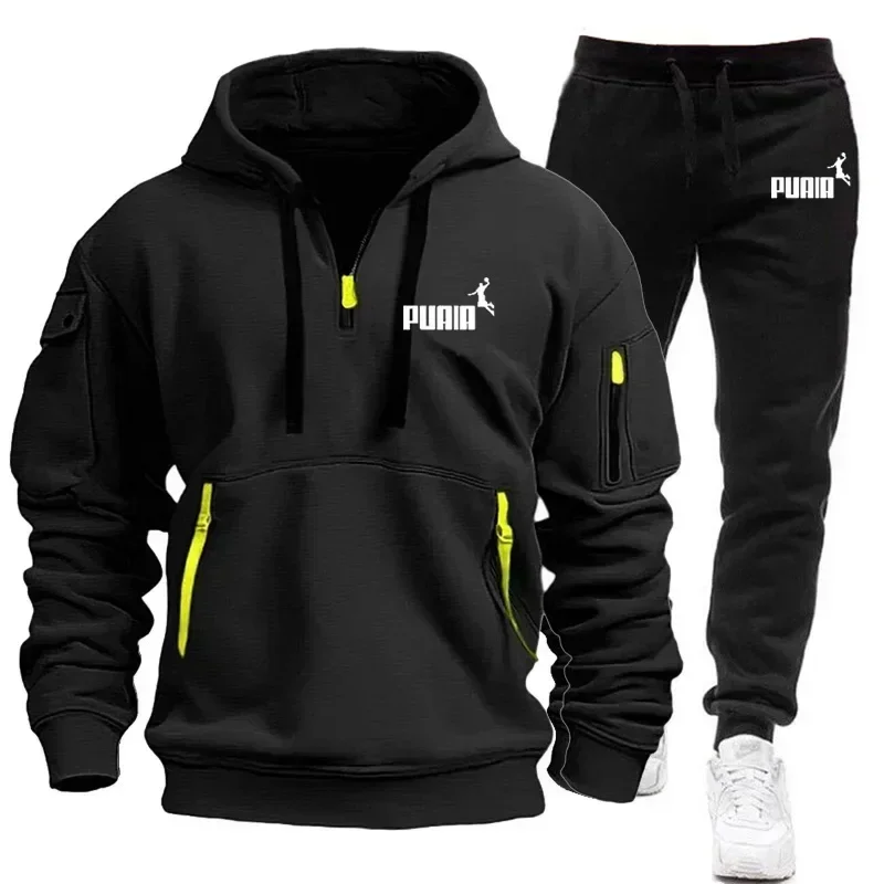 Conjunto de Dos Piezas de Sudadera con Capucha Gruesa y Pantalones Deportivos para Hombre, Otoño/Invierno 2026, para Fitness, Jogging y Ocio