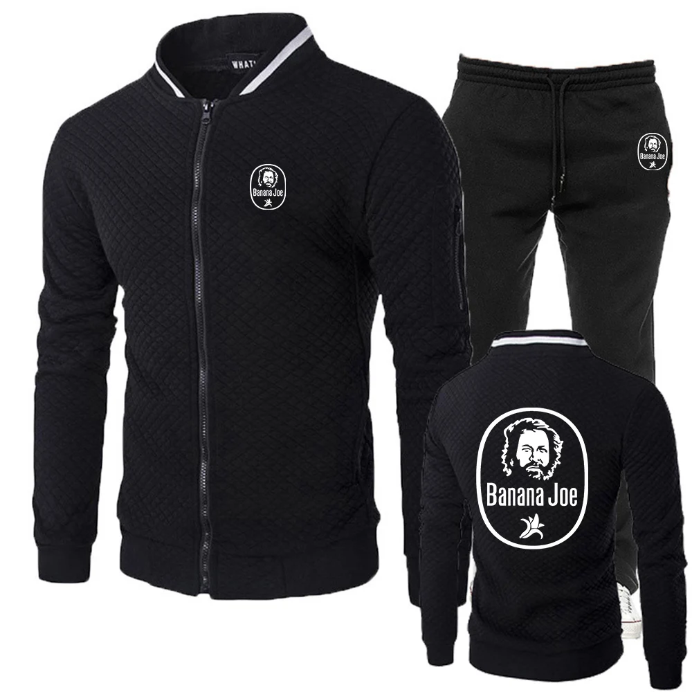2025 BUD SPENCER BANANA JOE Printing Men's New Zipper Hoodie Round Neck Top + Trousers Slim-fit Two-piece Sports Suit