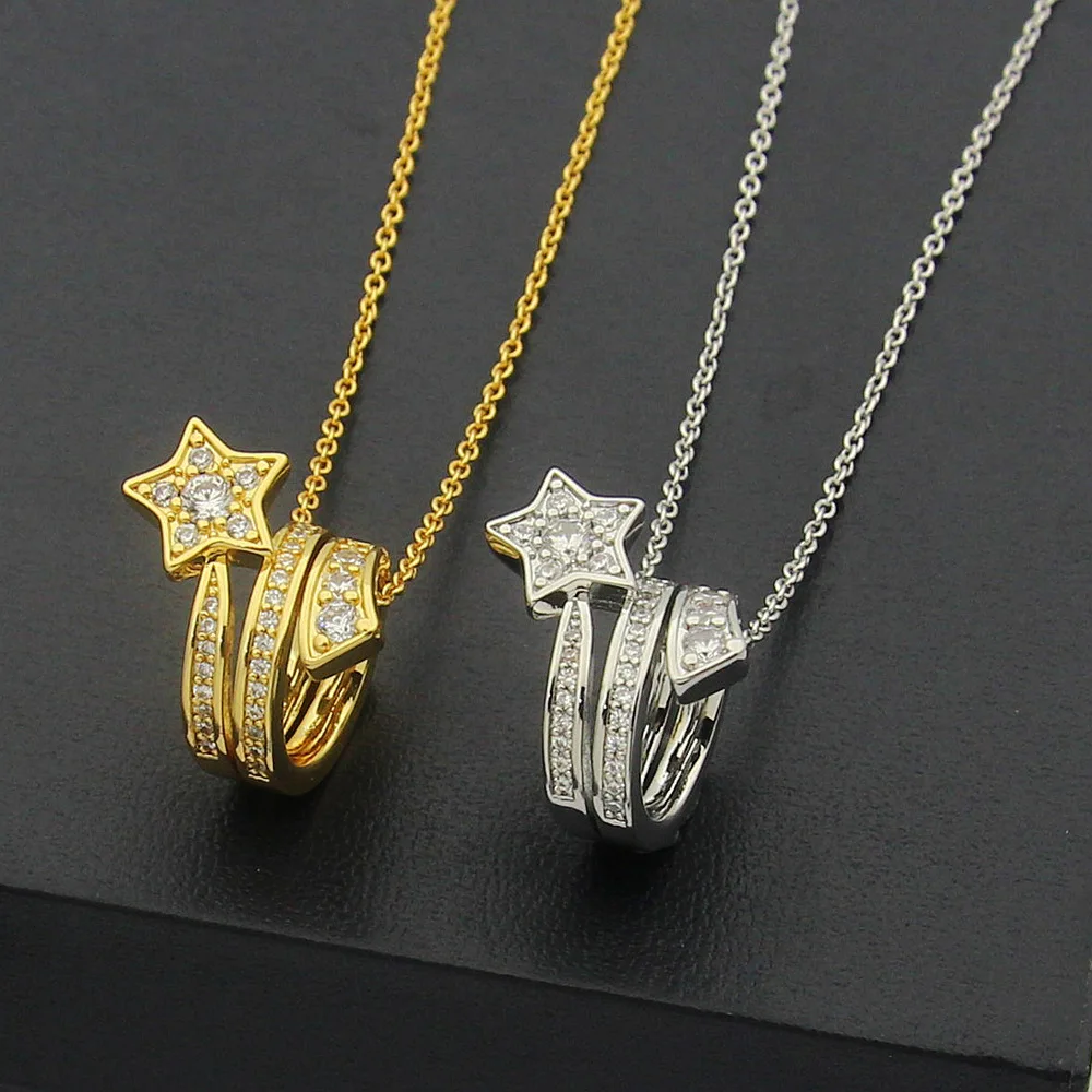 สร้อยรูปดาวแบรนด์หรูสำหรับผู้หญิงสร้อยคอไหปลาร้าสแตนเลสสีทองสร้อยคออัญมณี