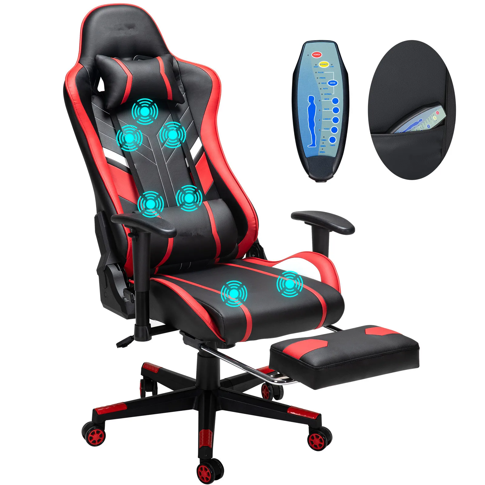 GC-RC03 Sedia da gioco per massaggi Sedia da ufficio ergonomica con altezza del sedile regolabile a 7 punti con poggiapiedi e lombare per l'home office