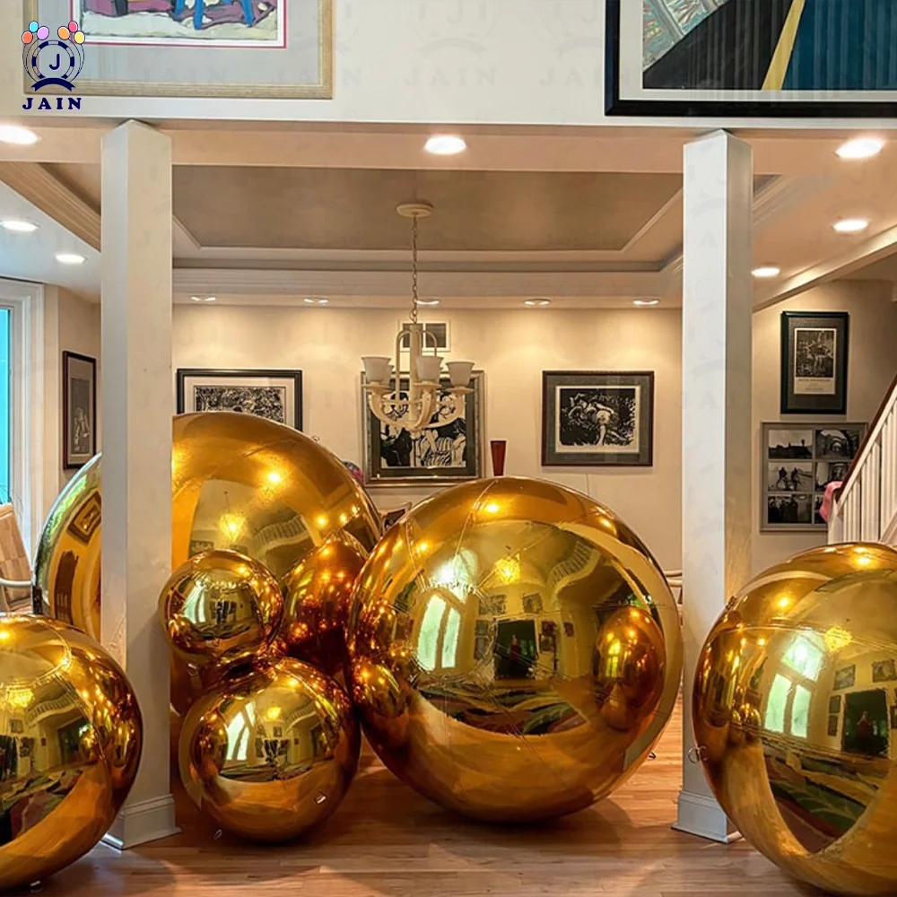 Gold Hanging Inflatable Mirror Balls, Big Bubble Balloon, PVC Decoration Ball for Events, Stage, Birthday Festival, 1Pc