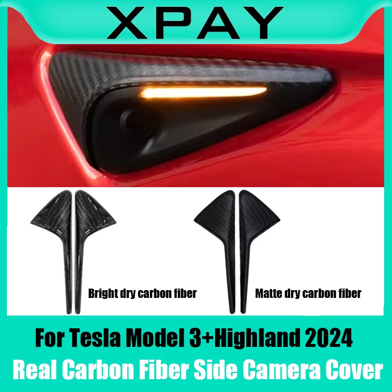 

Real Carbon Fiber Side Camera Cover For Tesla Model 3/Y+ Highland 2024 2025 Turn Signal Trim Cover Exterior Accessories