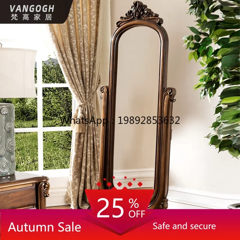 LYY Solid Wood Full-Length Mirror Standing Floor Mirror for Home Bedroom Dressing Retro Rotating Dressing Mirror